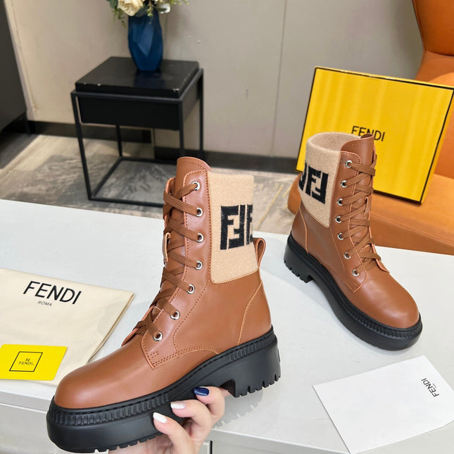 FENDI MARTIN BOOTS IN BRONZE BROWN CALFSKIN AND FUR