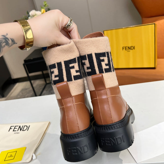 FENDI MARTIN BOOTS IN BRONZE BROWN CALFSKIN AND FUR