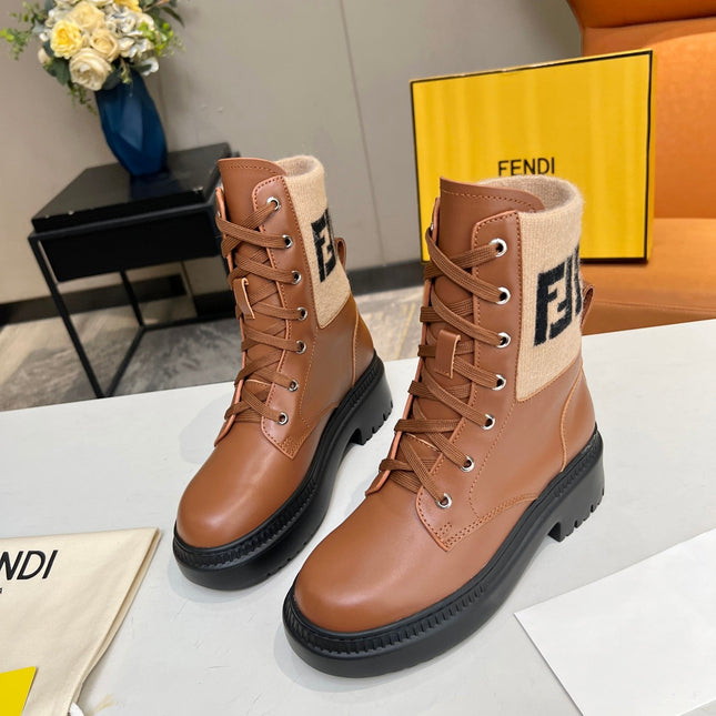 FENDI MARTIN BOOTS IN BRONZE BROWN CALFSKIN AND FUR