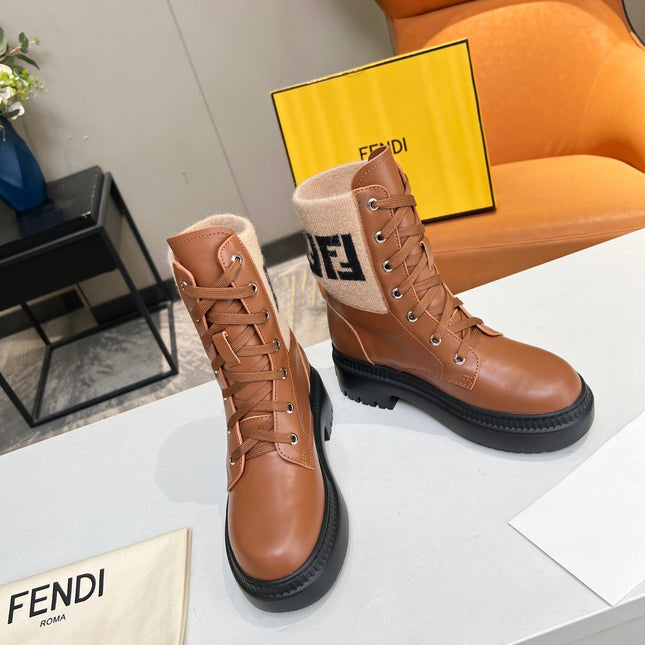 FENDI MARTIN BOOTS IN BRONZE BROWN CALFSKIN AND FUR
