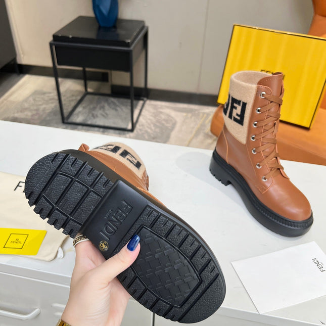 FENDI MARTIN BOOTS IN BRONZE BROWN CALFSKIN AND FUR