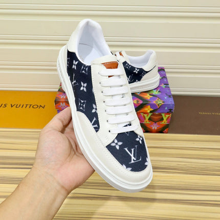 LV TRAINER SHOES BLACK MONOGRAM JACQUARD AND WHITE CALFSKIN