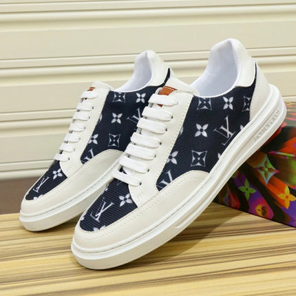 LV TRAINER SHOES BLACK MONOGRAM JACQUARD AND WHITE CALFSKIN
