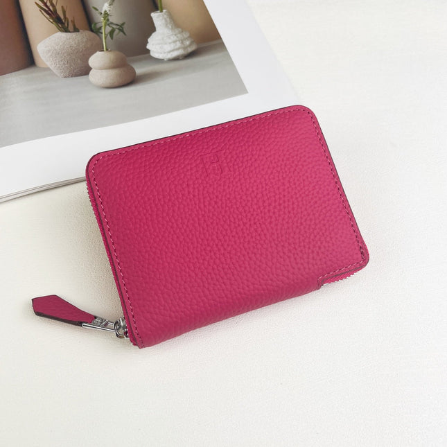 HM SILK'IN SHORT WALLET 11.5 RED PINK GRAINED CALFSKIN