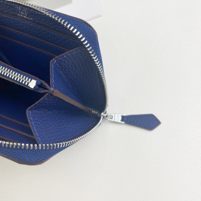HM SILK'IN HOLED SHORT WALLET 11.5 COBALT GRAINED CALFSKIN