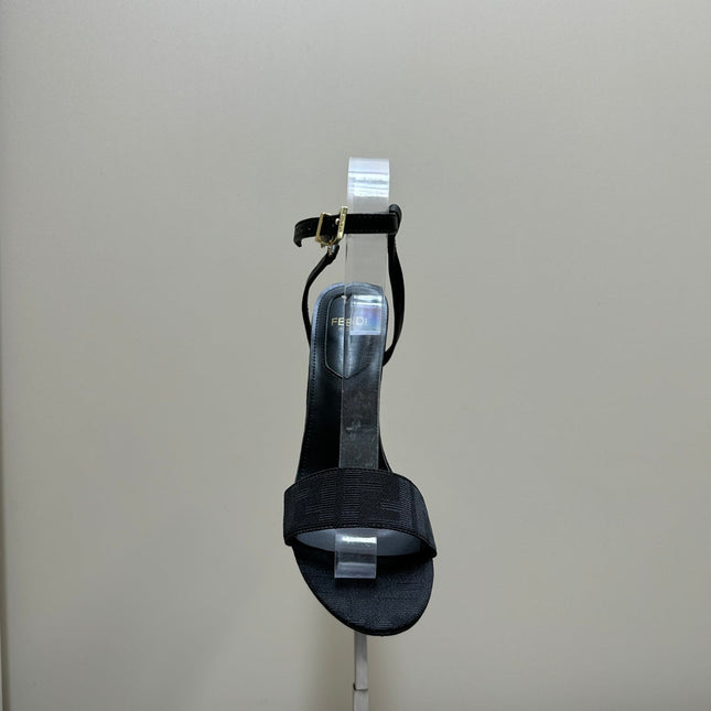 FENDI DELFINA HIGH-HEELED 10 CM SANDAL IN BLACK FF CANVAS