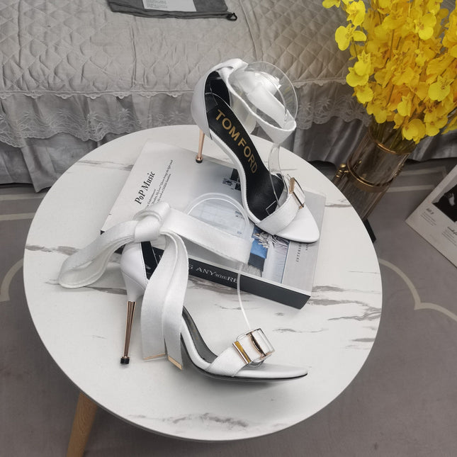 HIGH HEEL 10 CM IN WHITE FABRIC AND LAMBSKIN