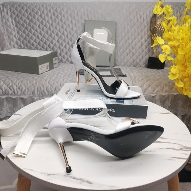 HIGH HEEL 10 CM IN WHITE FABRIC AND LAMBSKIN