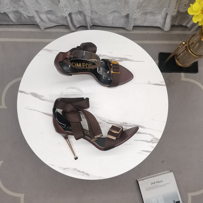 HIGH HEEL 10 CM IN CHOCOLATE BROWN FABRIC AND LAMBSKIN