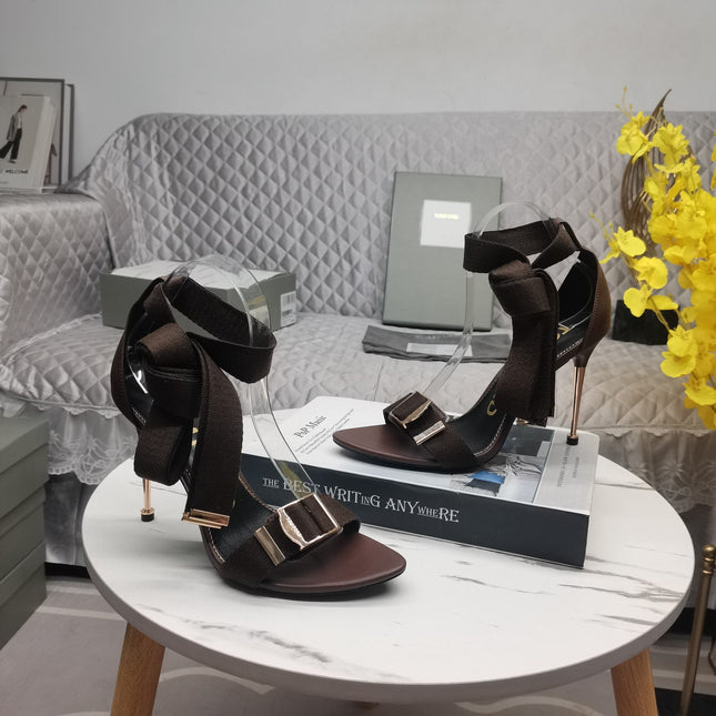 HIGH HEEL 10 CM IN CHOCOLATE BROWN FABRIC AND LAMBSKIN