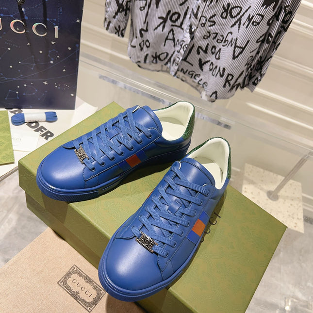 GG ACE GG SUPREME TRAINER AZURE CALFSKIN