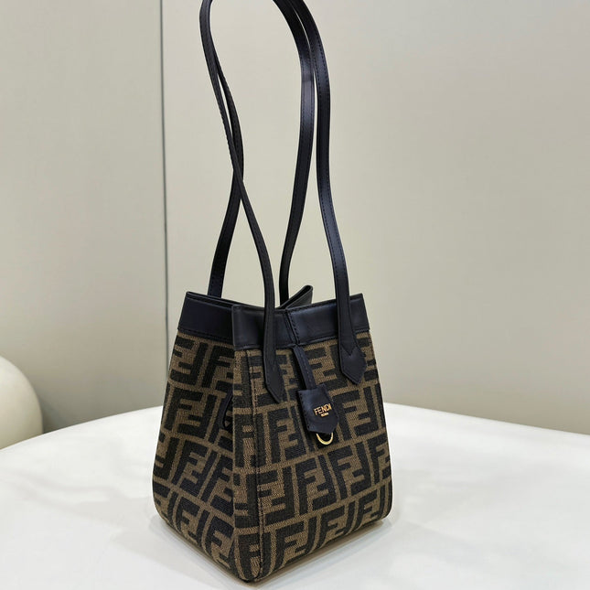 FENDI ORIGAMI MINI 19 BROWN MIX BLACK FF JACQUARD FABRIC BAG