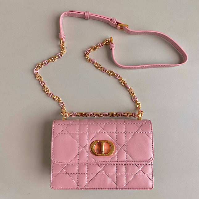 MISS CARO 17 CHAIN BAG IN HOT PINK LAMBSKIN