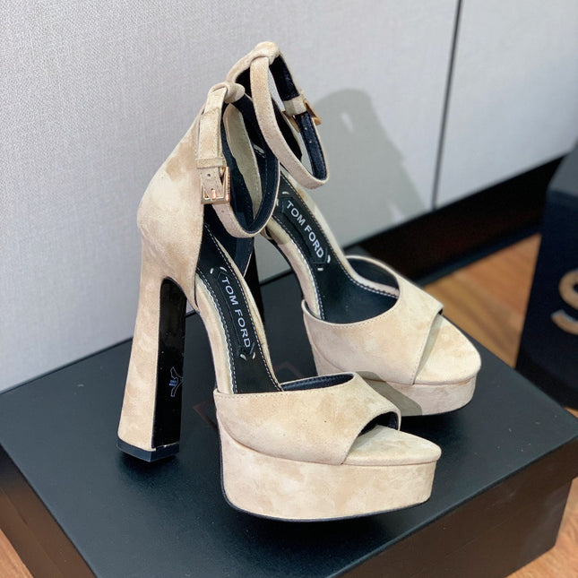 HIGH HEEL 14.5 CM SANDALS IN TORTILLA BROWN SUEDE