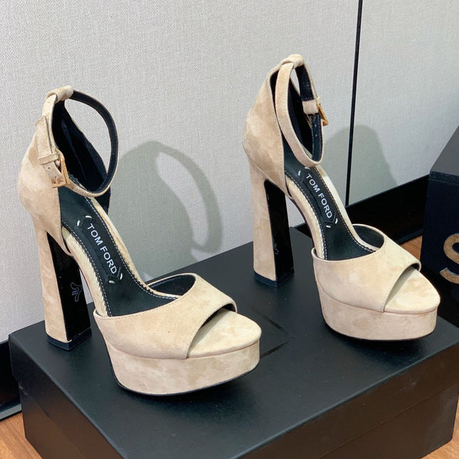 HIGH HEEL 14.5 CM SANDALS IN TORTILLA BROWN SUEDE