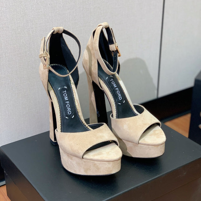 HIGH HEEL 14.5 CM SANDALS IN TORTILLA BROWN SUEDE