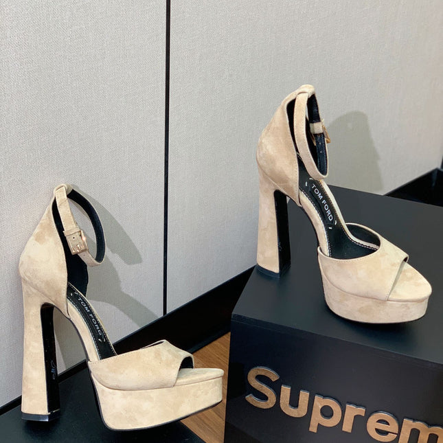 HIGH HEEL 14.5 CM SANDALS IN TORTILLA BROWN SUEDE