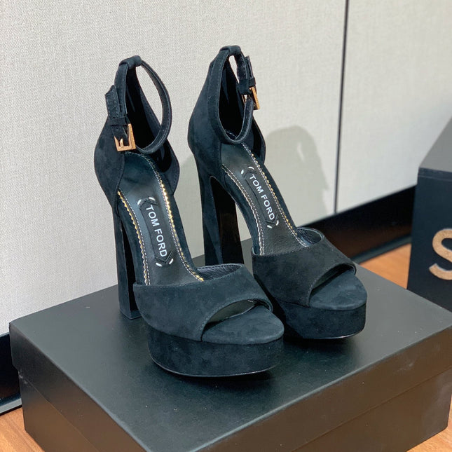 HIGH HEEL 14.5 CM SANDALS IN BLACK SUEDE