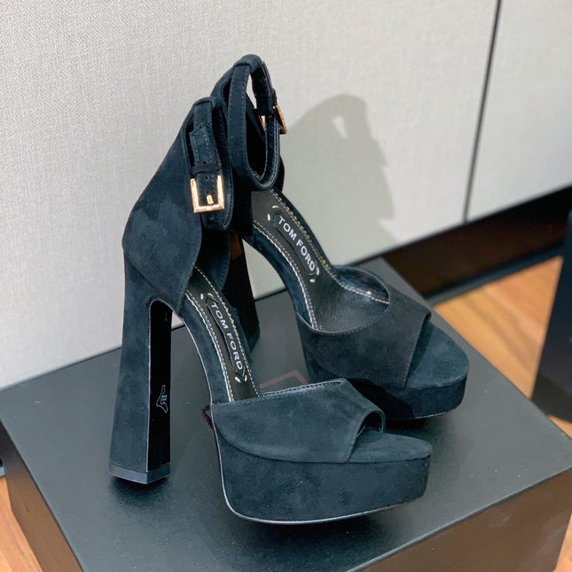 HIGH HEEL 14.5 CM SANDALS IN BLACK SUEDE