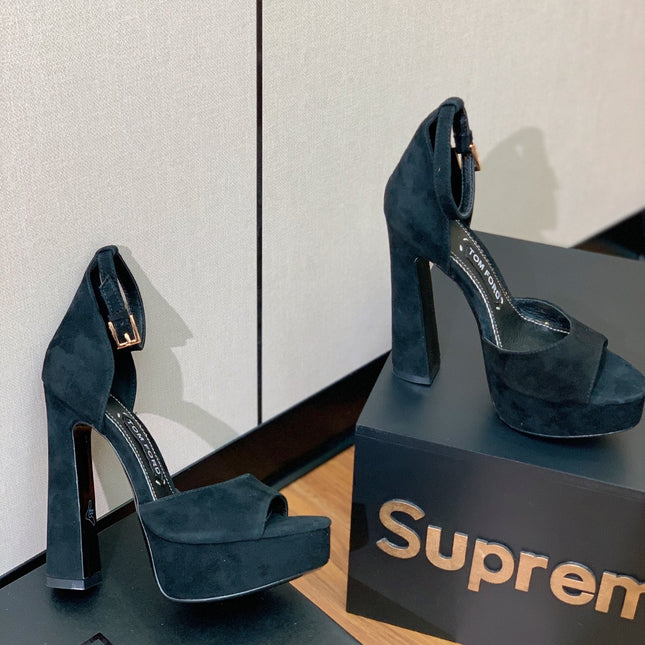 HIGH HEEL 14.5 CM SANDALS IN BLACK SUEDE