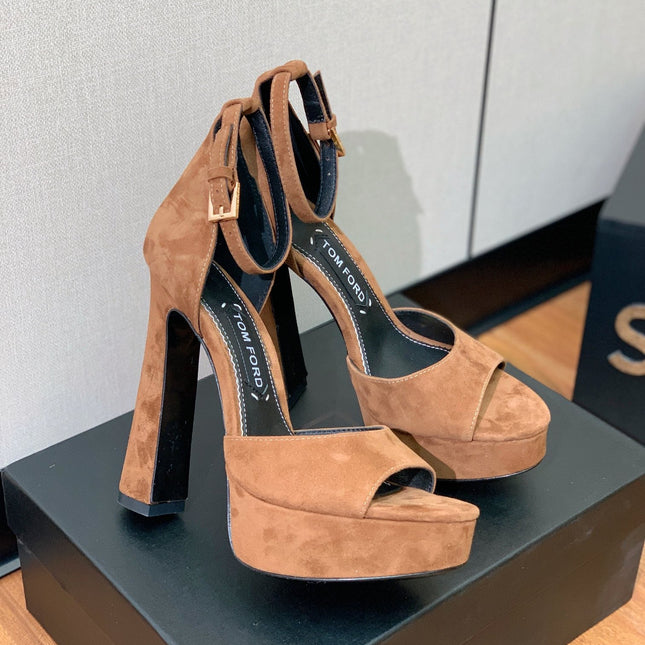 HIGH HEEL 14.5 CM SANDALS IN CIDER BROWN SUEDE