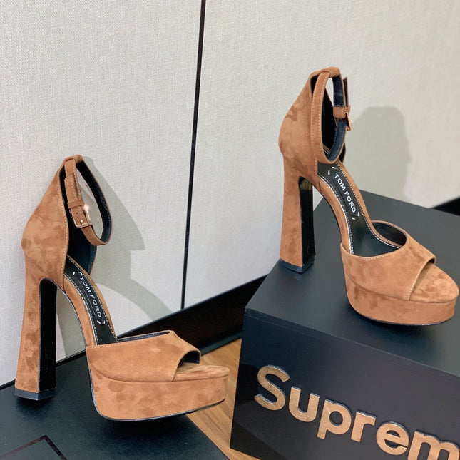 HIGH HEEL 14.5 CM SANDALS IN CIDER BROWN SUEDE