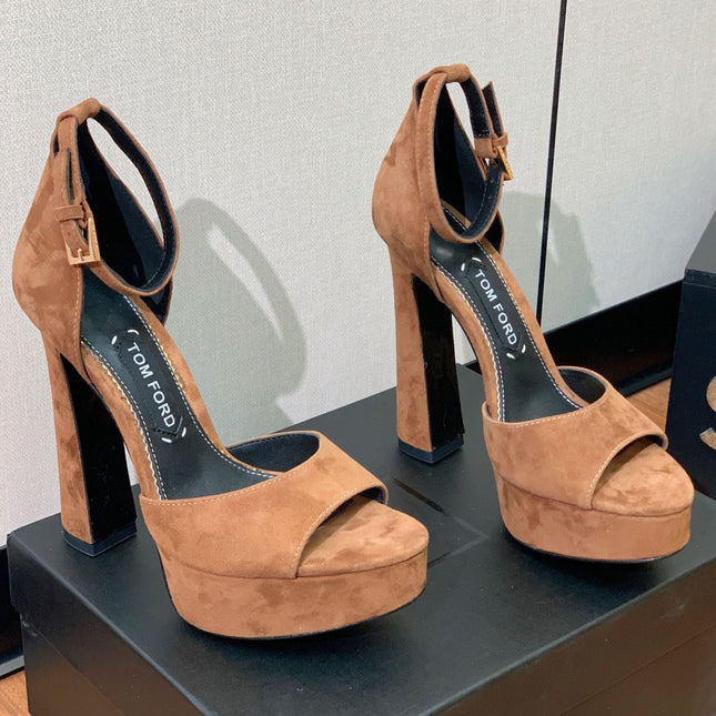 HIGH HEEL 14.5 CM SANDALS IN CIDER BROWN SUEDE