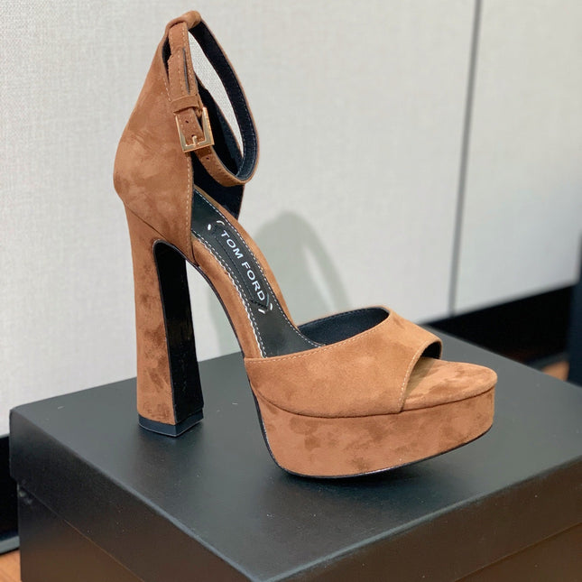 HIGH HEEL 14.5 CM SANDALS IN CIDER BROWN SUEDE