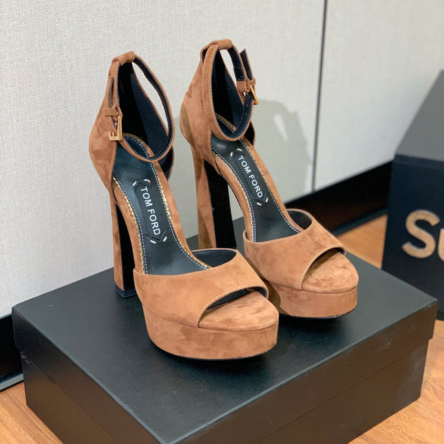 HIGH HEEL 14.5 CM SANDALS IN CIDER BROWN SUEDE