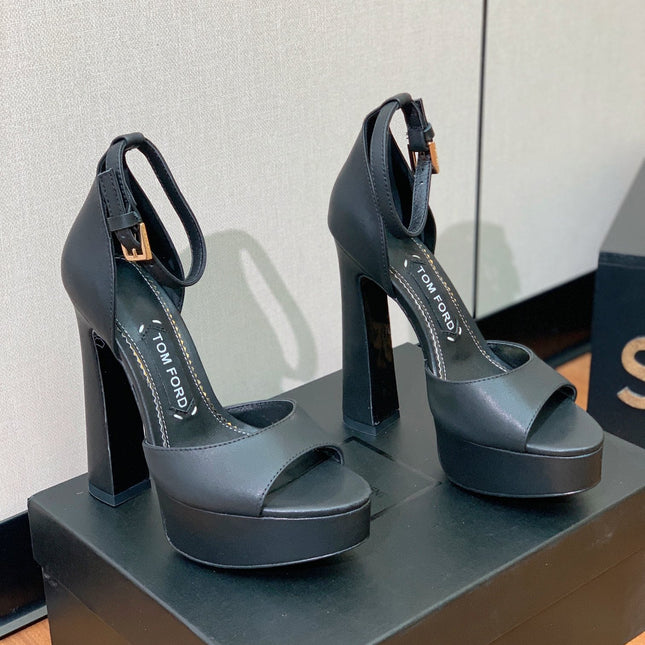 HIGH HEEL 14.5 CM SANDALS IN BLACK CALFSKIN