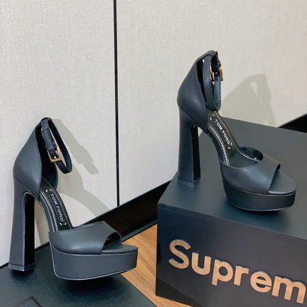 HIGH HEEL 14.5 CM SANDALS IN BLACK CALFSKIN