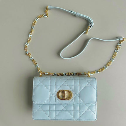 MISS CARO 17 CHAIN BAG IN LIGHT BLUE LAMBSKIN