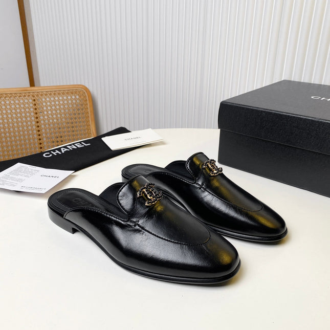 FLAT MULE IN BLACK LAMBSKIN 983818