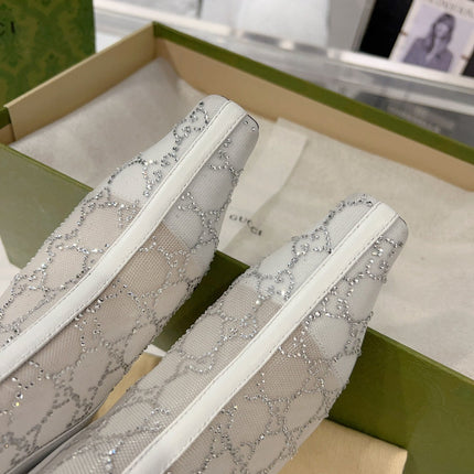 ANKLE BOOTS IN WHITE MESH AND SHEEPSKIN WITH GG CRYSTALS