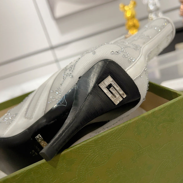 ANKLE BOOTS IN WHITE MESH AND SHEEPSKIN WITH GG CRYSTALS