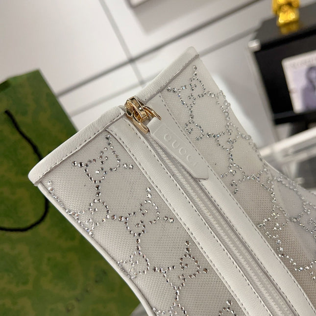 ANKLE BOOTS IN WHITE MESH AND SHEEPSKIN WITH GG CRYSTALS