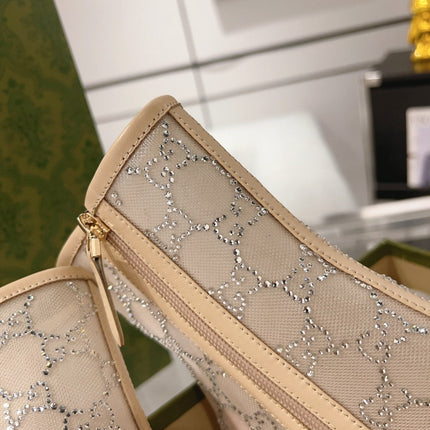 ANKLE BOOTS IN BEIGE MESH AND SHEEPSKIN WITH GG CRYSTALS