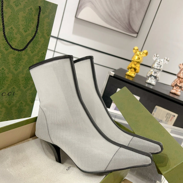 GG ANKLE BOOTS IN WHITE MIX BLACK MESH AND SHEEPSKIN