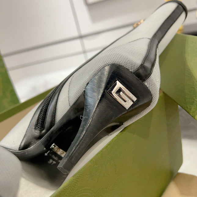 GG ANKLE BOOTS IN WHITE MIX BLACK MESH AND SHEEPSKIN