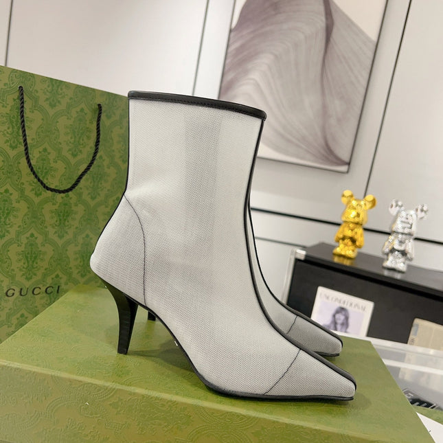 GG ANKLE BOOTS IN WHITE MIX BLACK MESH AND SHEEPSKIN