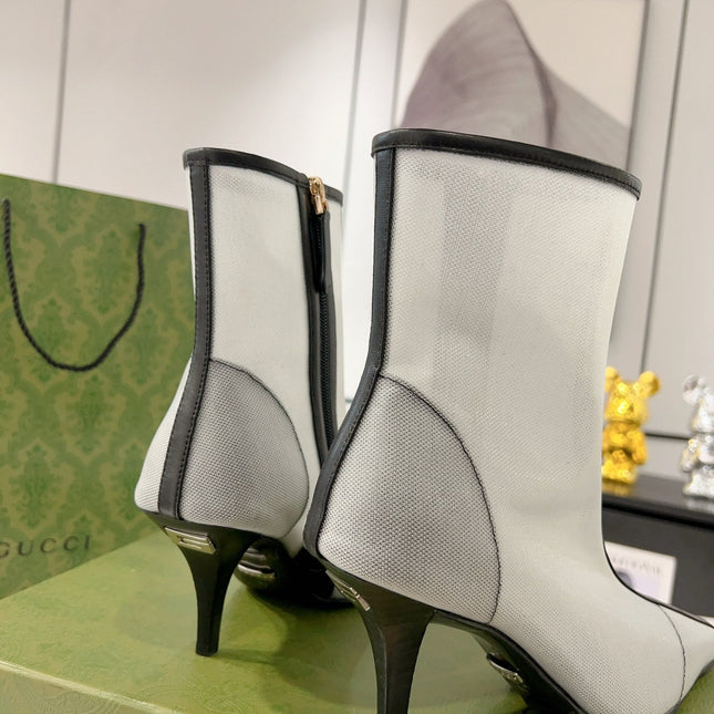 GG ANKLE BOOTS IN WHITE MIX BLACK MESH AND SHEEPSKIN