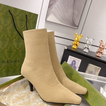 ANKLE BOOTS IN BEIGE KNITTED FABRIC