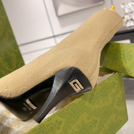 ANKLE BOOTS IN BEIGE KNITTED FABRIC