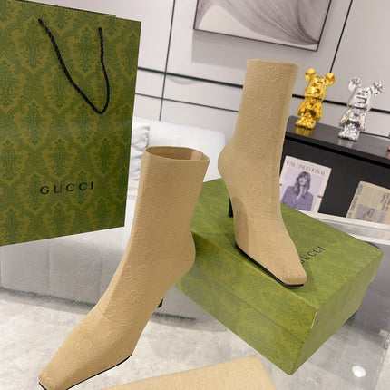 ANKLE BOOTS IN BEIGE KNITTED FABRIC