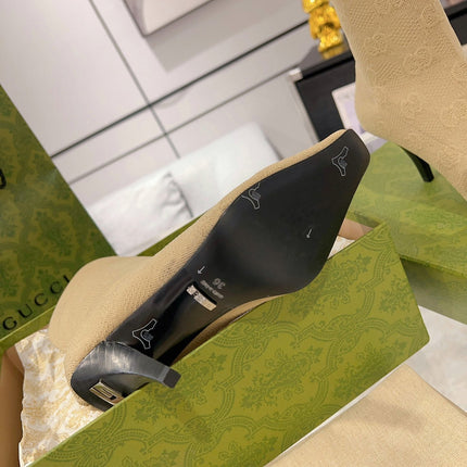 ANKLE BOOTS IN BEIGE KNITTED FABRIC