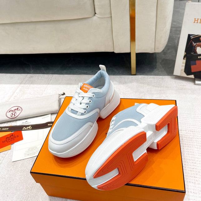 GIGA SNEAKER IN POWDER BLUE STITCHED MESH AND WHITE CALFSKIN