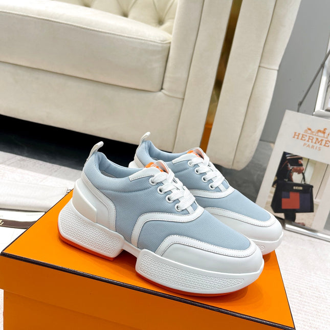 GIGA SNEAKER IN POWDER BLUE STITCHED MESH AND WHITE CALFSKIN