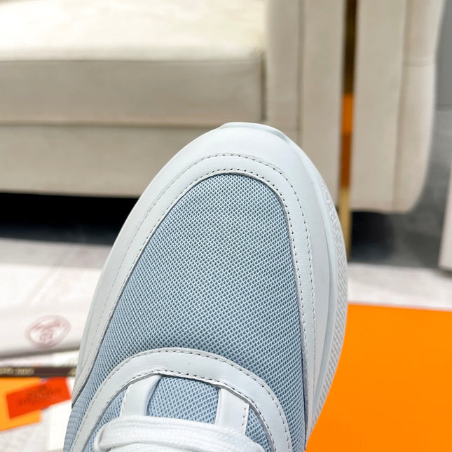 GIGA SNEAKER IN POWDER BLUE STITCHED MESH AND WHITE CALFSKIN