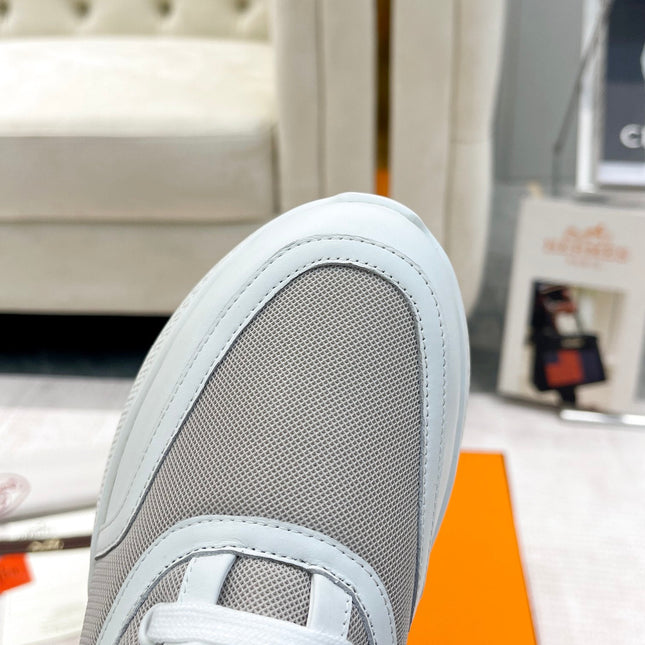 GIGA SNEAKER IN HARBOR GRAY STITCHED MESH AND WHITE CALFSKIN