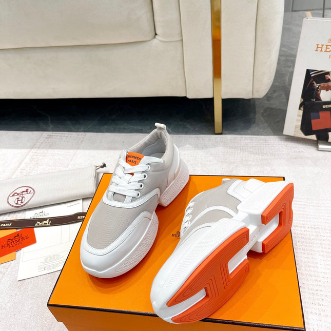 GIGA SNEAKER IN HARBOR GRAY STITCHED MESH AND WHITE CALFSKIN